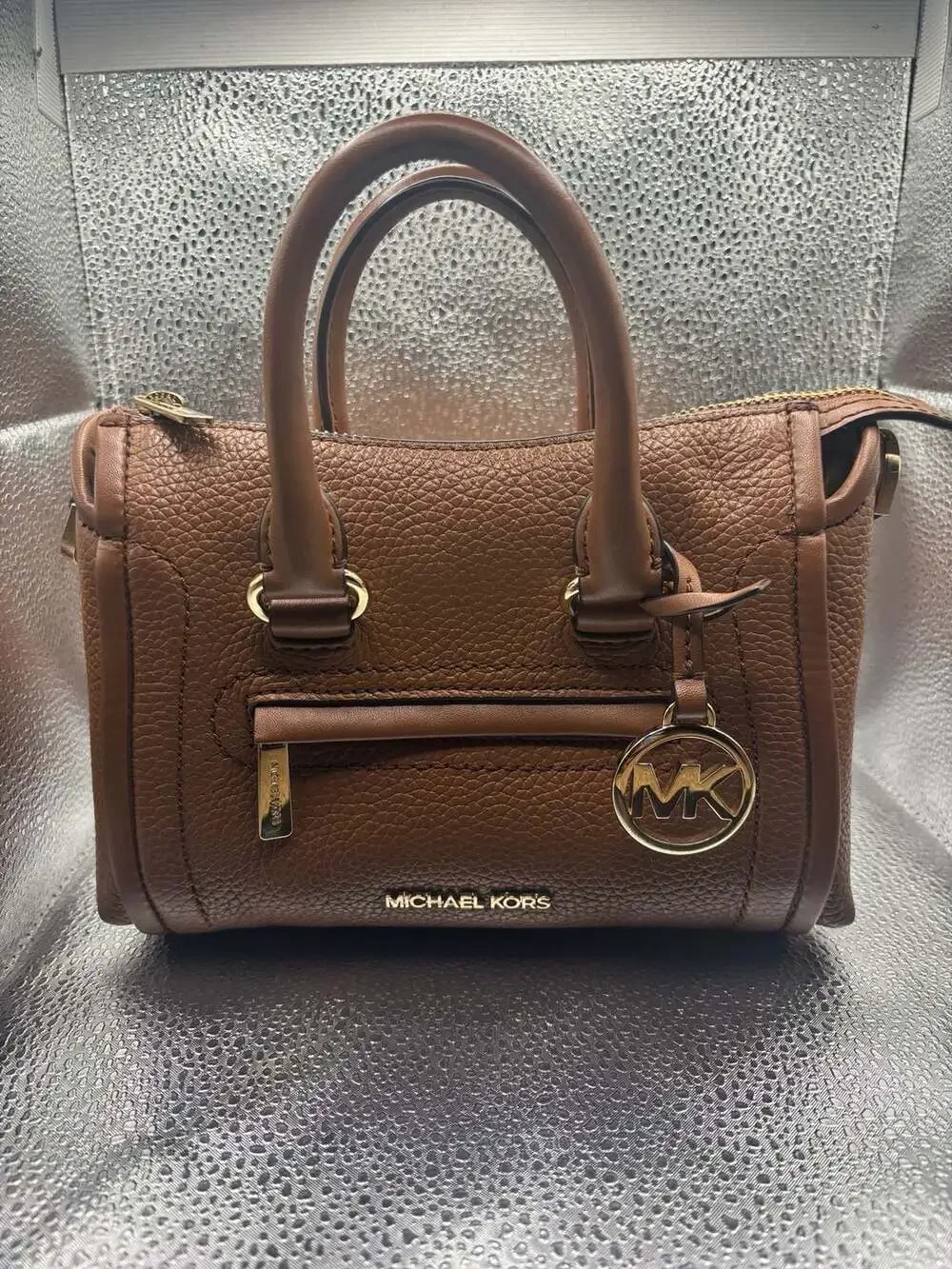 Michael Kors Carine Extra Small Pebbled Leather Satchel in Luggage